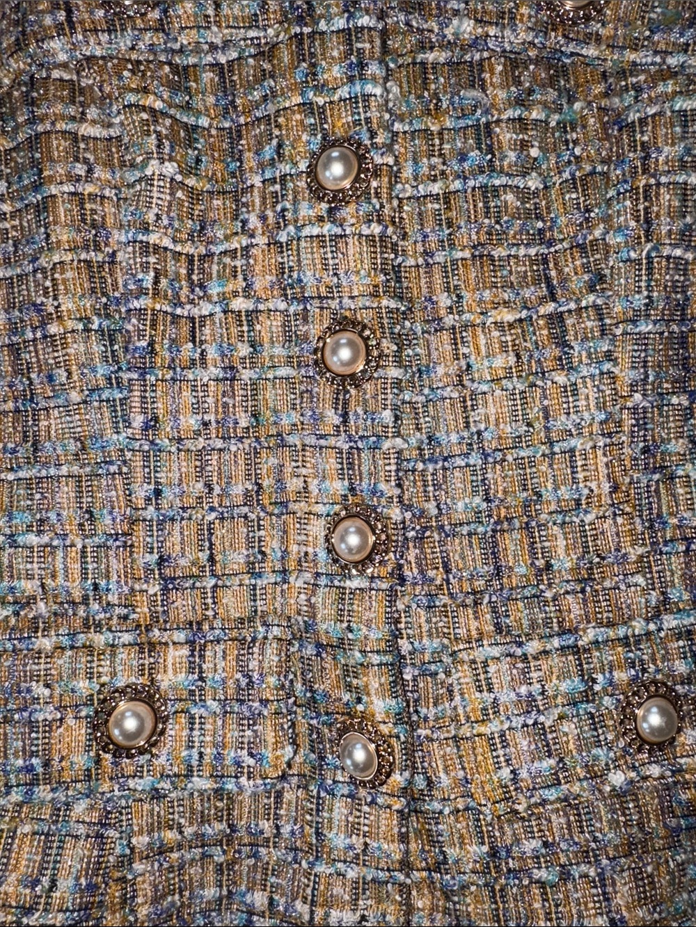 Tweed Pearl-Button Cropped Tank Top - Mustard Blue - Picture 2 of 3
